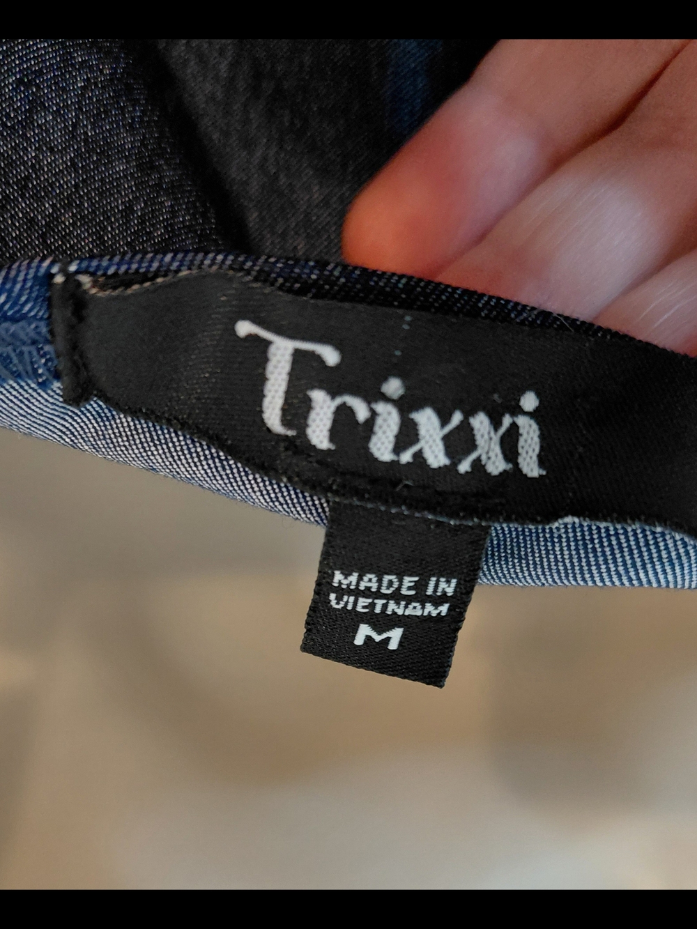 Trixxi Navy Denim Chambray Pleated Mini SPRING SUMMER dress 90's Style. Sz Med - Picture 9 of 10